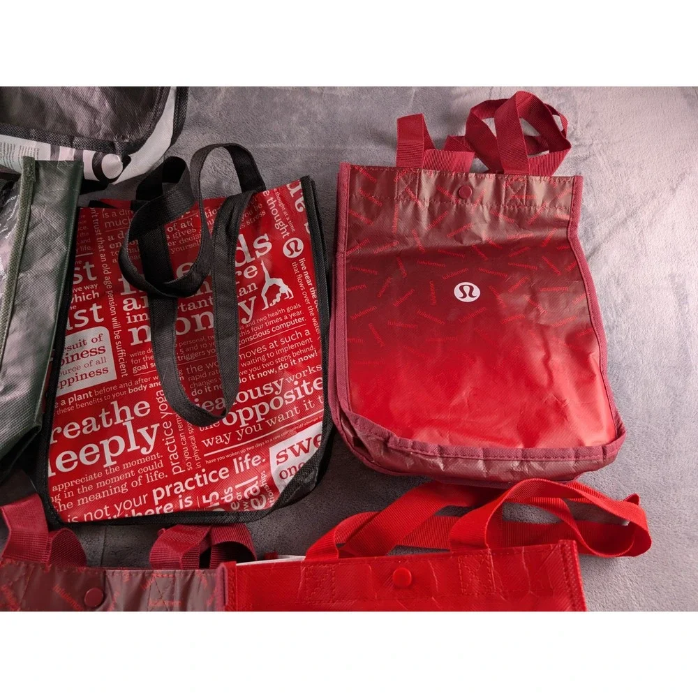 Lululemon Reusable Shopping Tote Bag Lot of 13 Small Medium Red Black Green